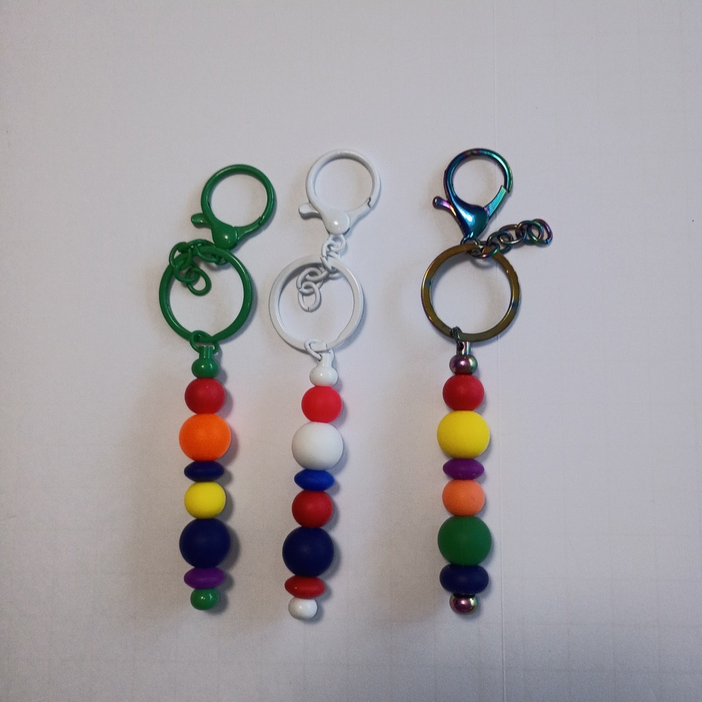 Handmade Silicone Bead Keychain Set Colorful Matte Beads Lobster Clasp 3 Pack